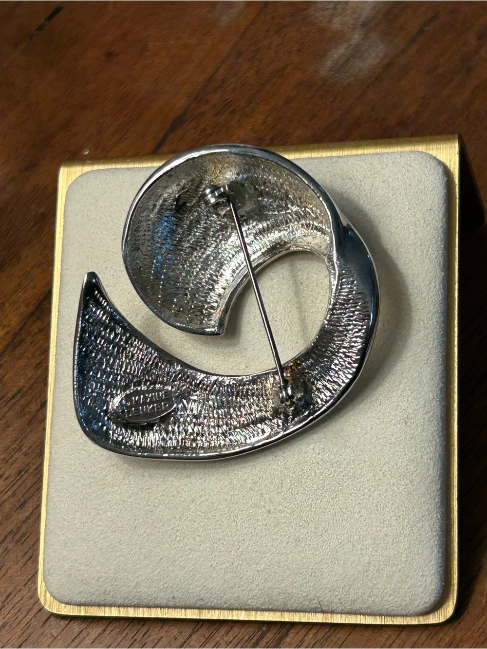 Vintage Maxine Denker rare high polished silver tone large brooch